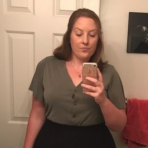 Olive Green Flutter Sleeve Tie-Up Top